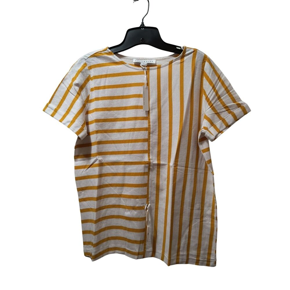 Loyal Hana Ginger Maternity Nursing Top Small White Yellow Stripes Cotton NWT